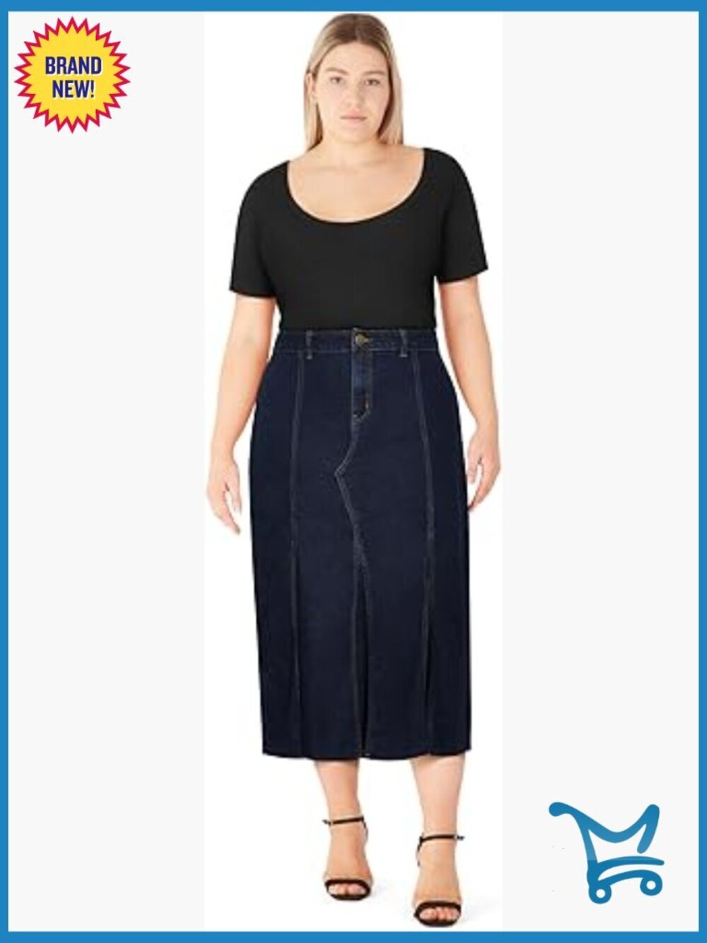 Plus Size High Rise Midi Skirt Stretch Cotton Button Closure
